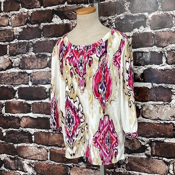 Chico’s Blouse Top Paisely Pink Cream Chico’s Size 12 Large - Picture 6 of 15